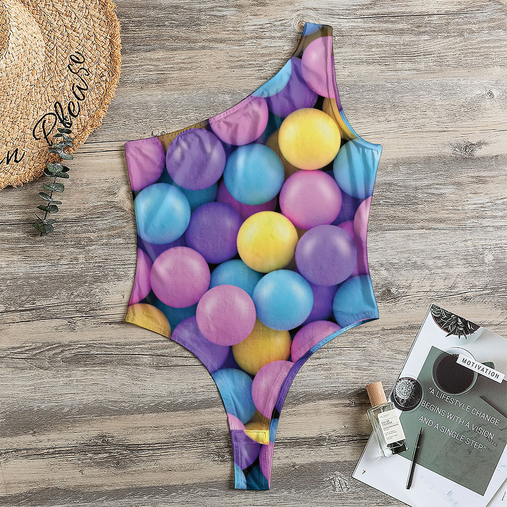 Sweet Candy Ball Pattern Print One Shoulder Bodysuit