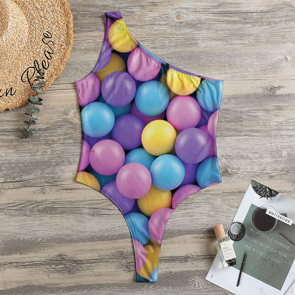Sweet Candy Ball Pattern Print One Shoulder Bodysuit