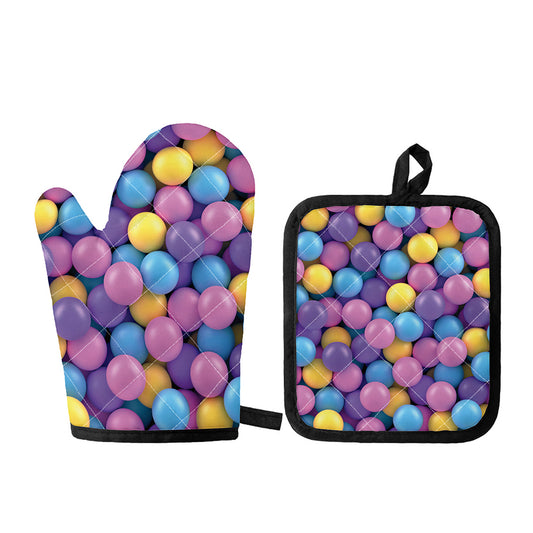 Sweet Candy Ball Pattern Print Oven Mitt And Pot Holder Set