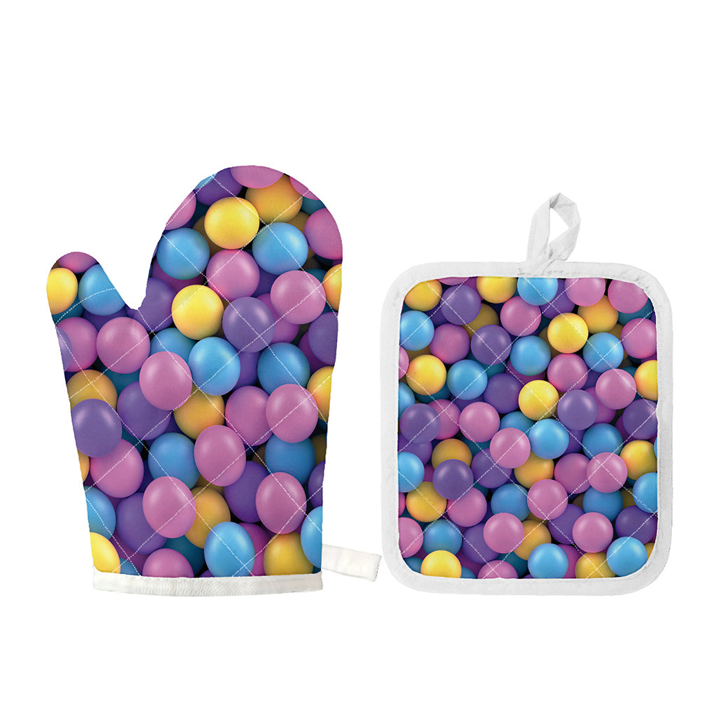Sweet Candy Ball Pattern Print Oven Mitt And Pot Holder Set