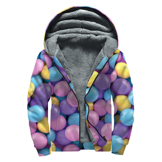 Sweet Candy Ball Pattern Print Sherpa Lined Zip Up Hoodie