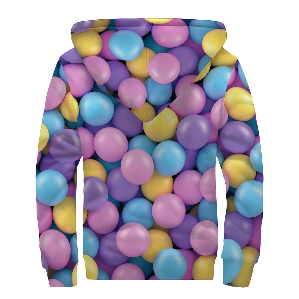Sweet Candy Ball Pattern Print Sherpa Lined Zip Up Hoodie