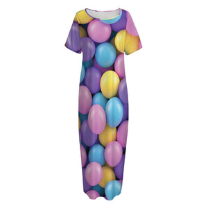 Sweet Candy Ball Pattern Print Short Sleeve Long Nightdress