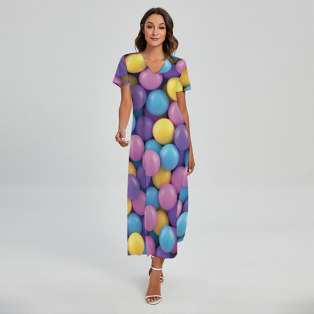 Sweet Candy Ball Pattern Print Short Sleeve Maxi Dress