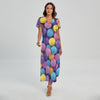 Sweet Candy Ball Pattern Print Short Sleeve Maxi Dress