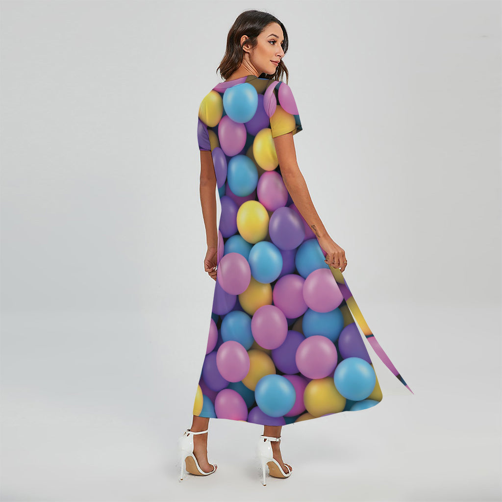 Sweet Candy Ball Pattern Print Short Sleeve Maxi Dress