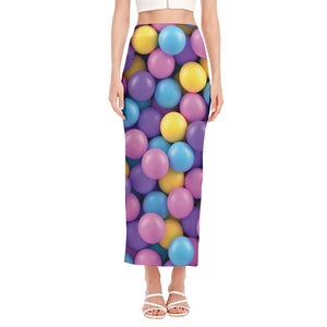 Sweet Candy Ball Pattern Print Side Slit Maxi Skirt