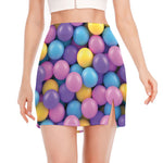 Sweet Candy Ball Pattern Print Side Slit Mini Skirt