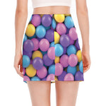 Sweet Candy Ball Pattern Print Side Slit Mini Skirt