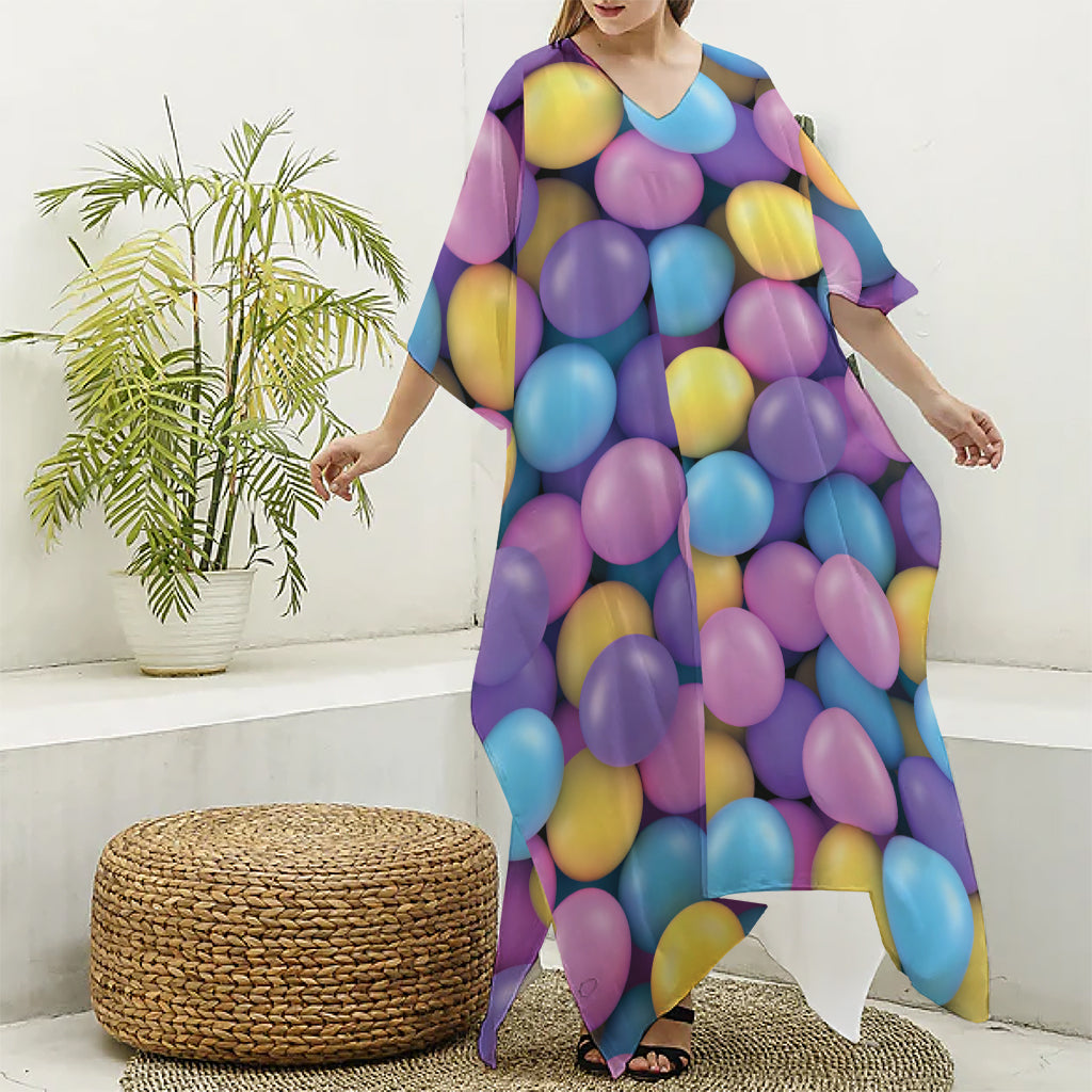 Sweet Candy Ball Pattern Print Silk V-Neck Kaftan Dress