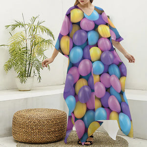 Sweet Candy Ball Pattern Print Silk V-Neck Kaftan Dress