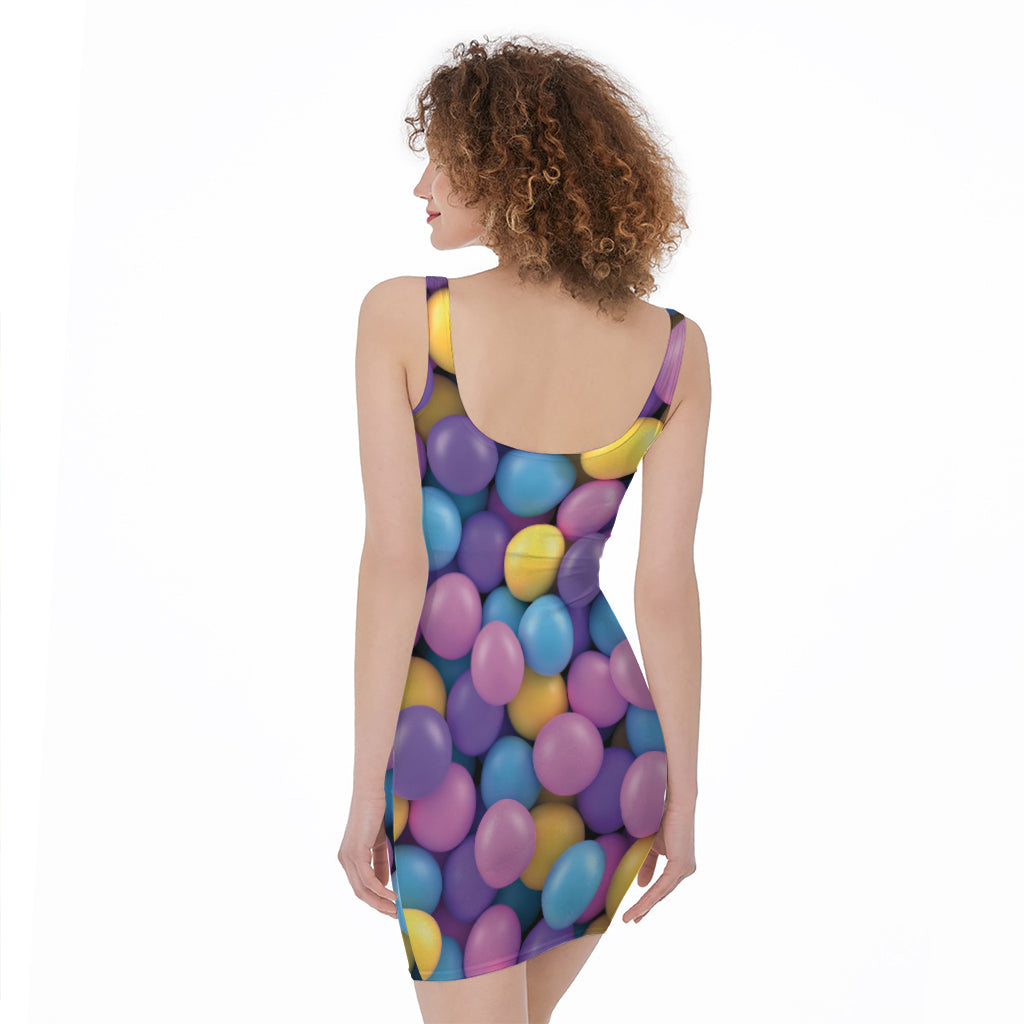 Sweet Candy Ball Pattern Print Sleeveless Bodycon Dress