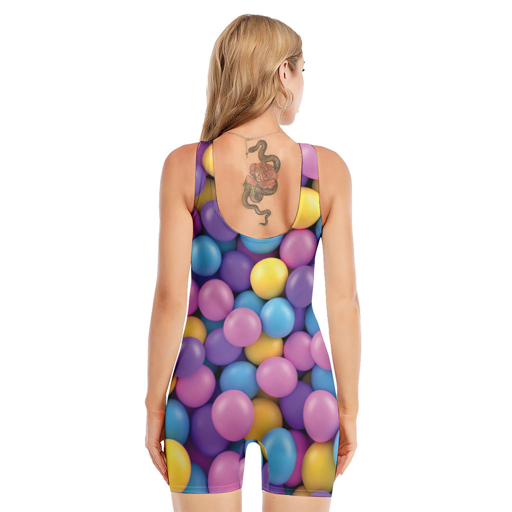 Sweet Candy Ball Pattern Print Sleeveless One Piece Swimsuit