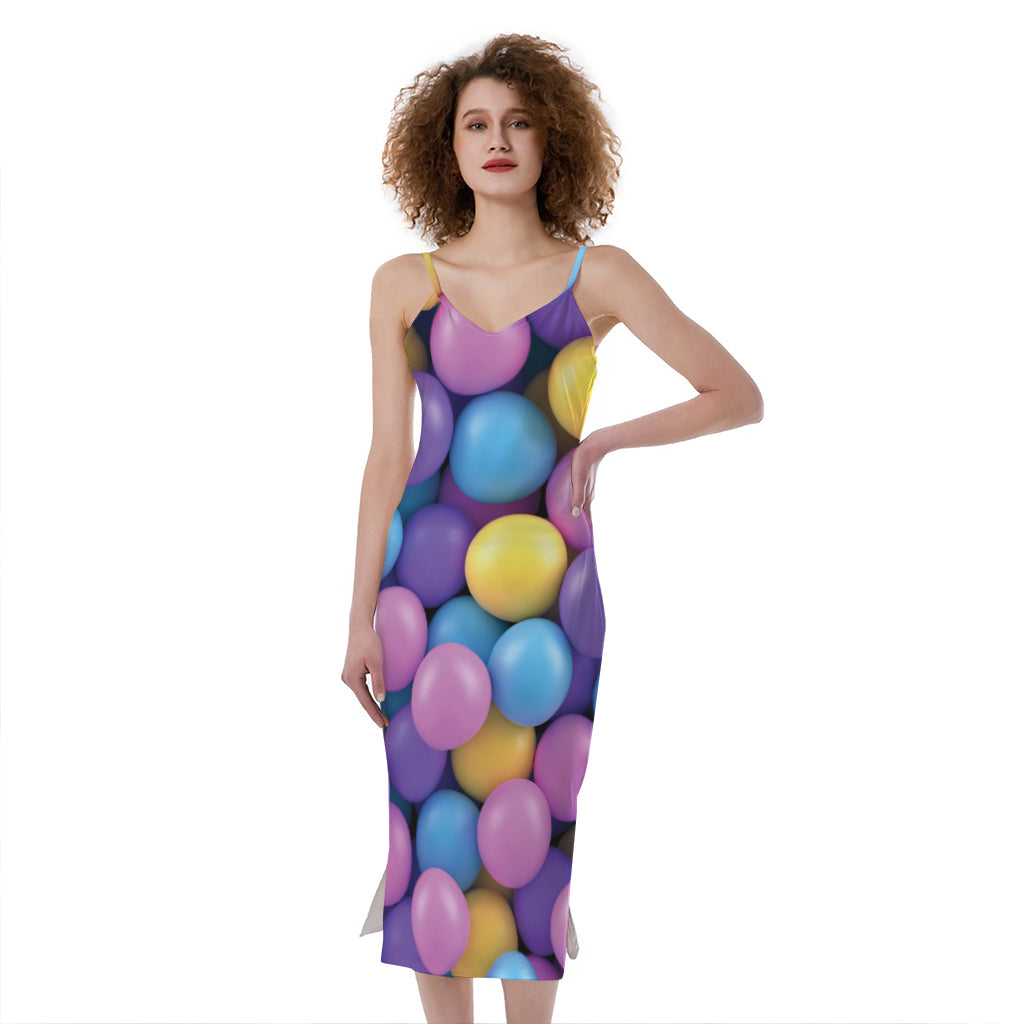 Sweet Candy Ball Pattern Print Slim Fit Midi Cami Dress