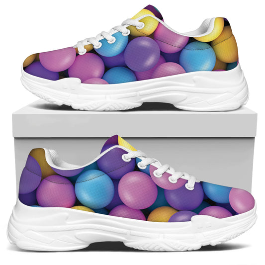 Sweet Candy Ball Pattern Print White Chunky Shoes