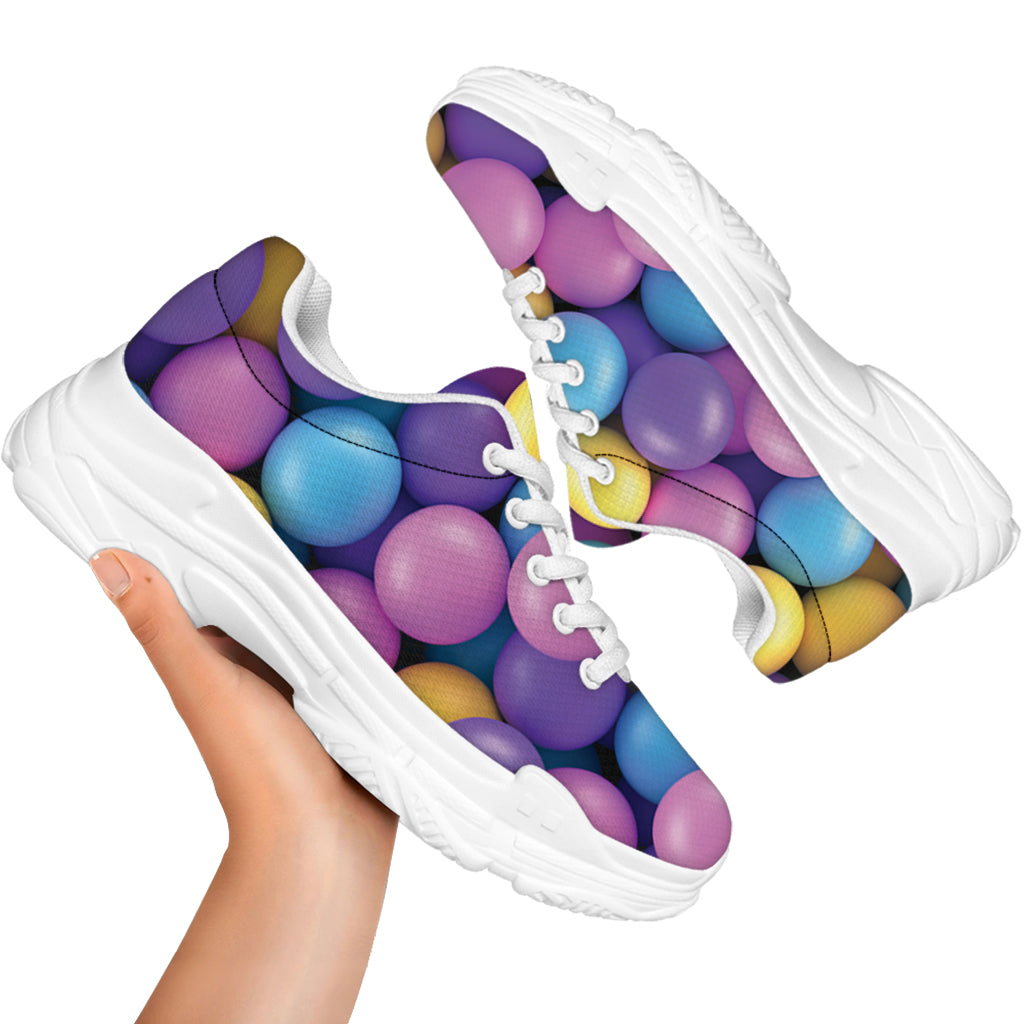 Sweet Candy Ball Pattern Print White Chunky Shoes