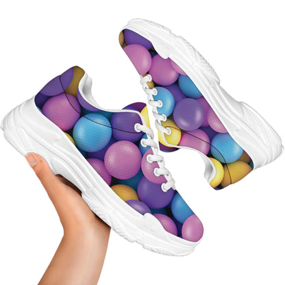 Sweet Candy Ball Pattern Print White Chunky Shoes