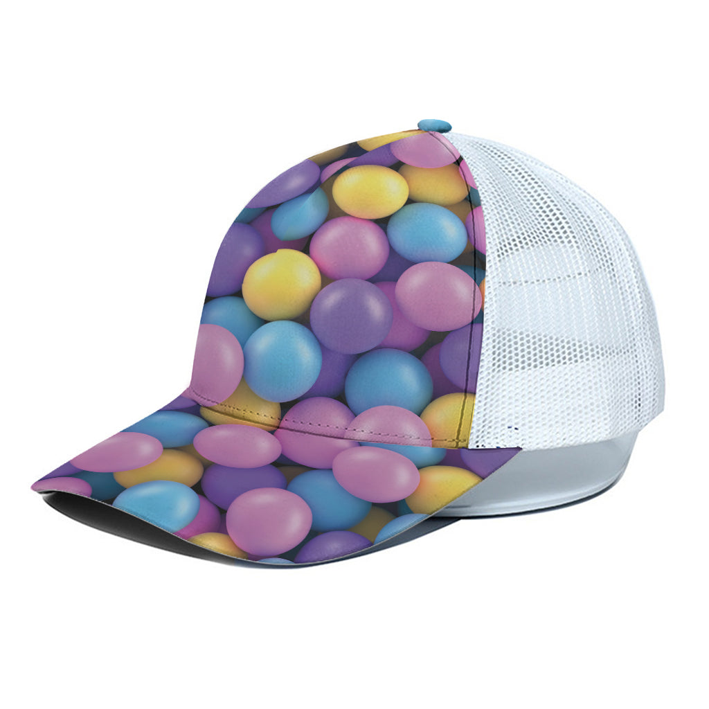 Sweet Candy Ball Pattern Print White Mesh Trucker Cap