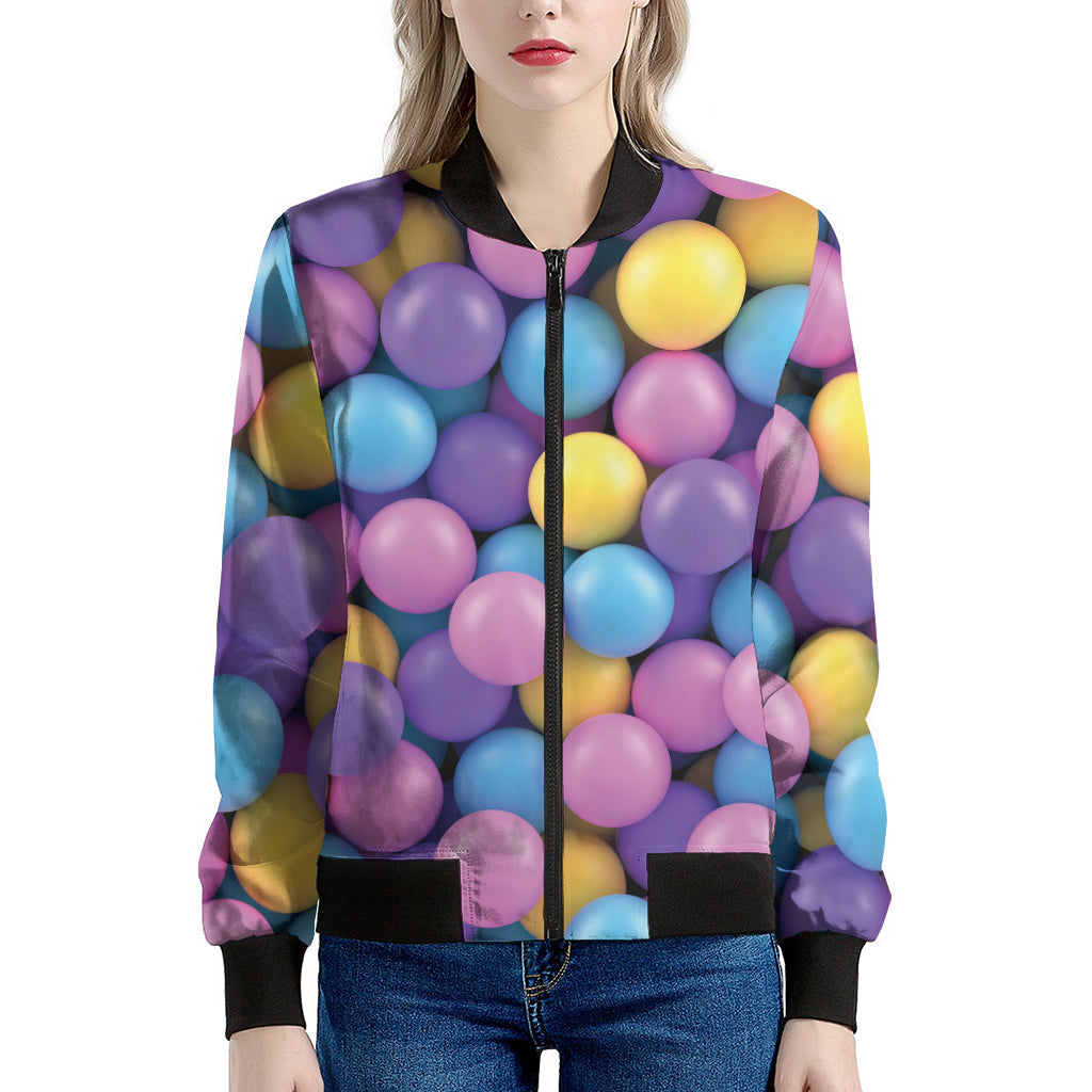 Sweet Candy Ball Pattern Print Women's Bomber Jacket