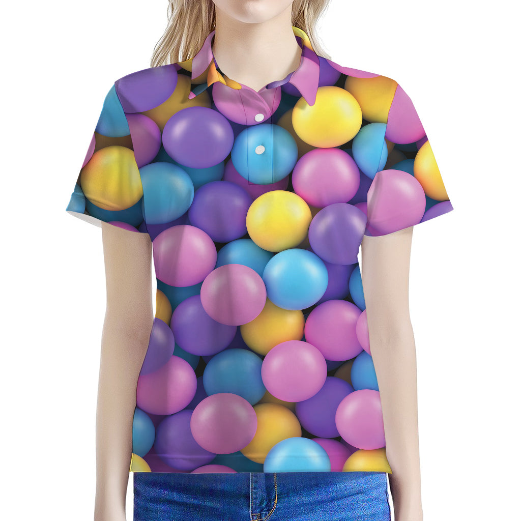 Sweet Candy Ball Pattern Print Women's Polo Shirt
