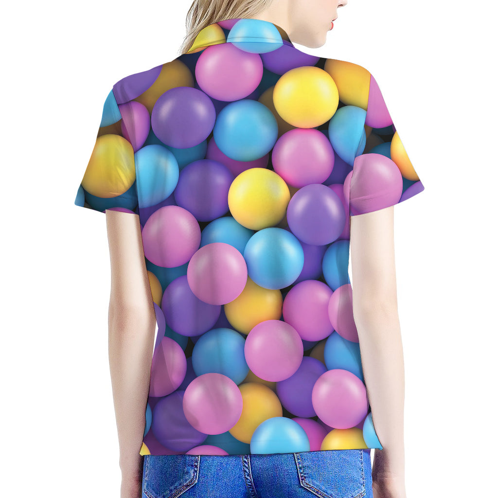 Sweet Candy Ball Pattern Print Women's Polo Shirt