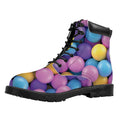 Sweet Candy Ball Pattern Print Padded Collar Lace Up Boots