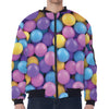 Sweet Candy Ball Pattern Print Zip Sleeve Bomber Jacket