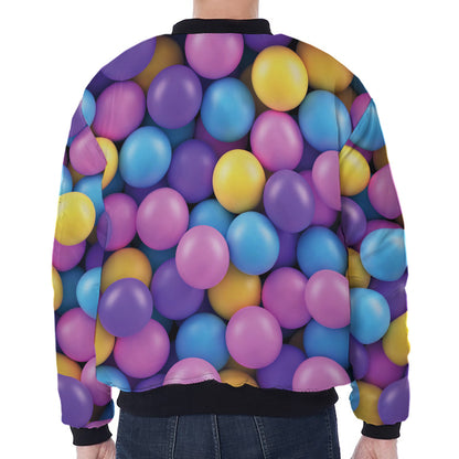 Sweet Candy Ball Pattern Print Zip Sleeve Bomber Jacket
