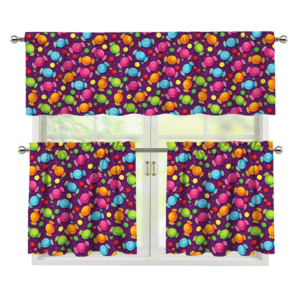 Sweet Candy Pattern Print 3 Piece Kitchen Curtains