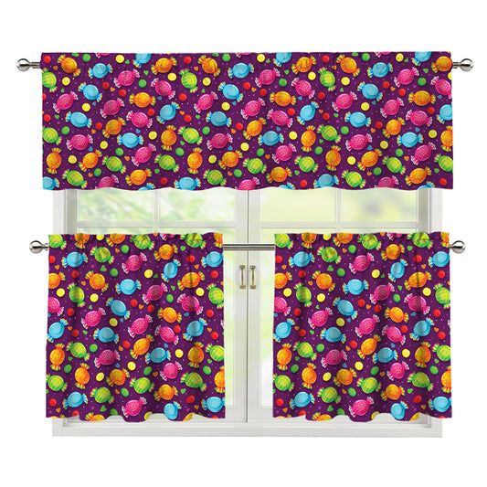 Sweet Candy Pattern Print 3 Piece Kitchen Curtains