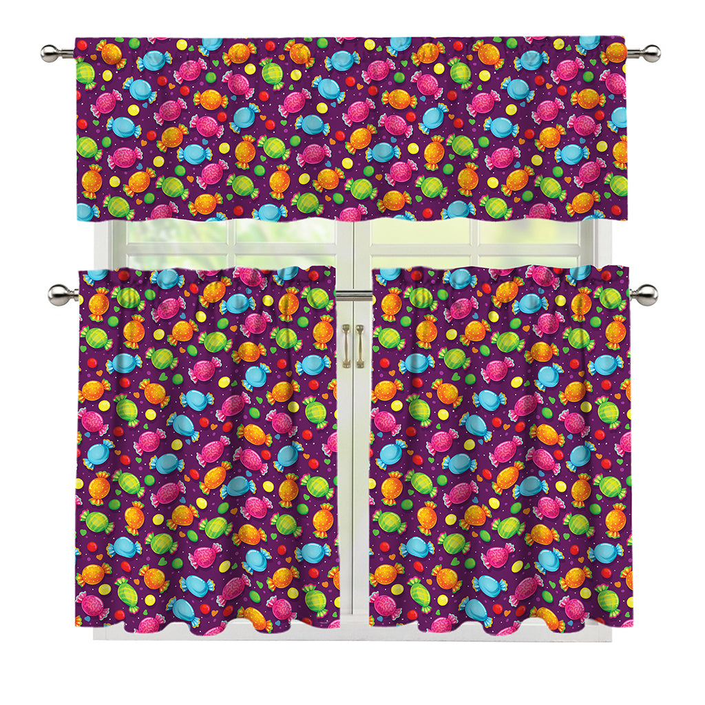 Sweet Candy Pattern Print 3 Piece Kitchen Curtains