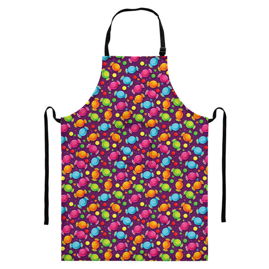 Sweet Candy Pattern Print Bib Apron With Pocket