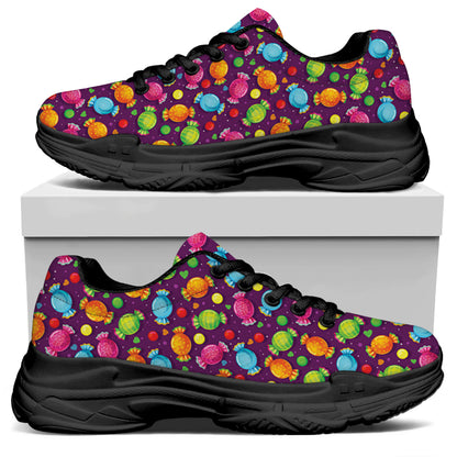Sweet Candy Pattern Print Black Chunky Shoes