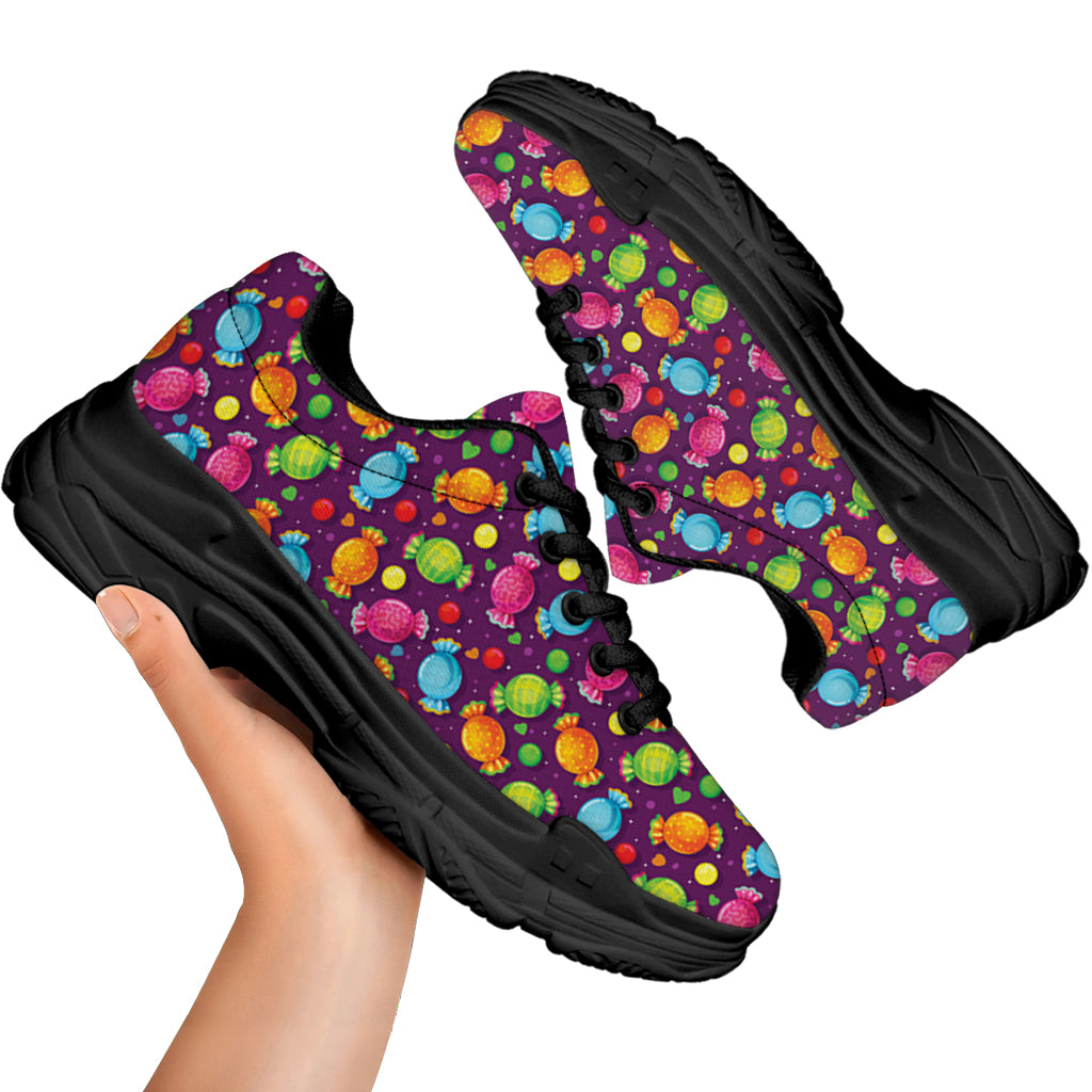 Sweet Candy Pattern Print Black Chunky Shoes