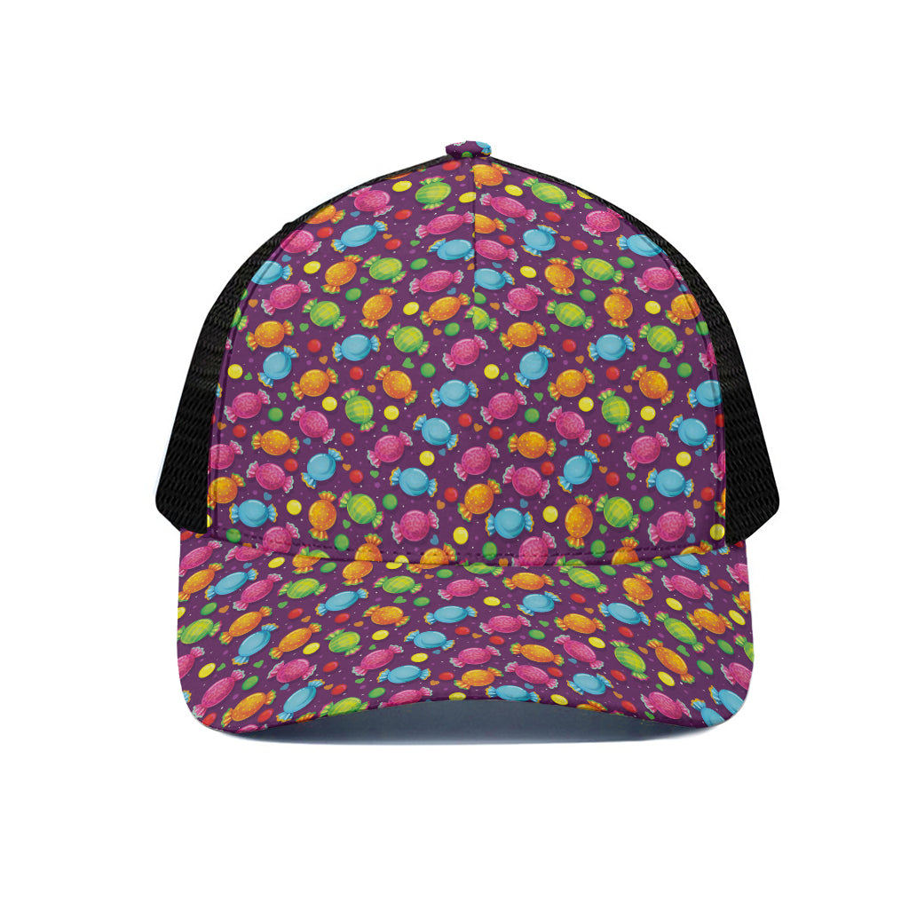 Sweet Candy Pattern Print Black Mesh Trucker Cap