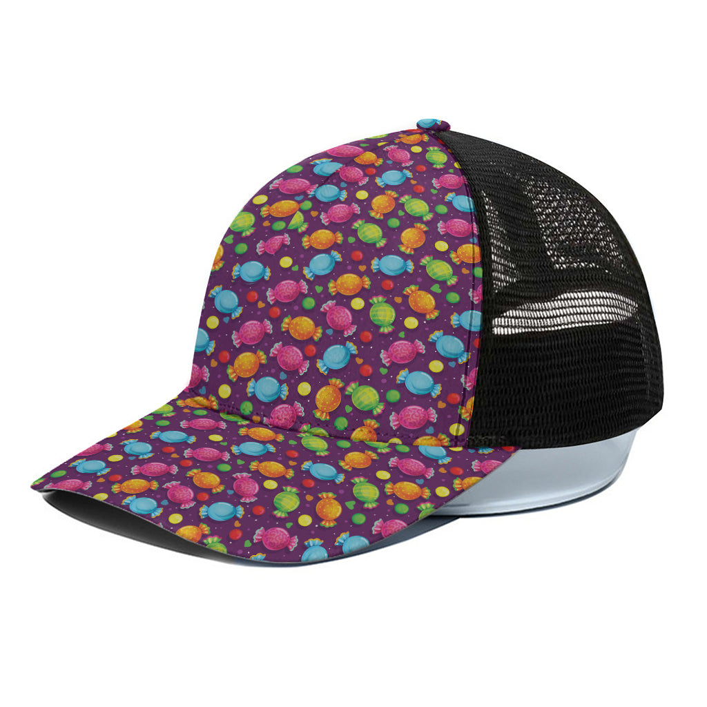 Sweet Candy Pattern Print Black Mesh Trucker Cap