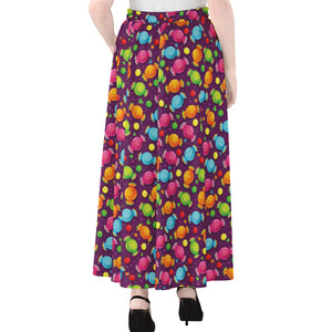 Sweet Candy Pattern Print Chiffon Maxi Skirt