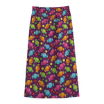 Sweet Candy Pattern Print Cotton Front Slit Maxi Skirt