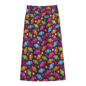 Sweet Candy Pattern Print Cotton Front Slit Maxi Skirt