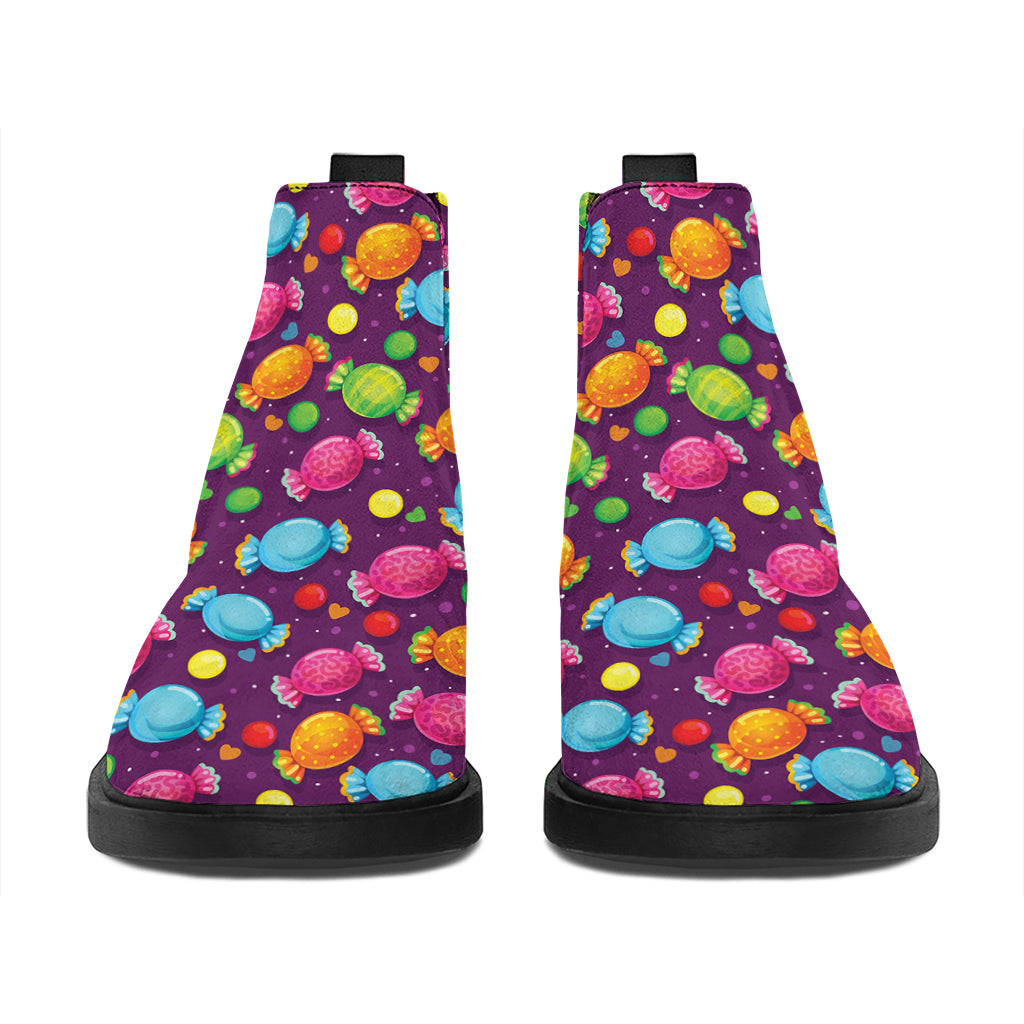 Sweet Candy Pattern Print Flat Ankle Boots