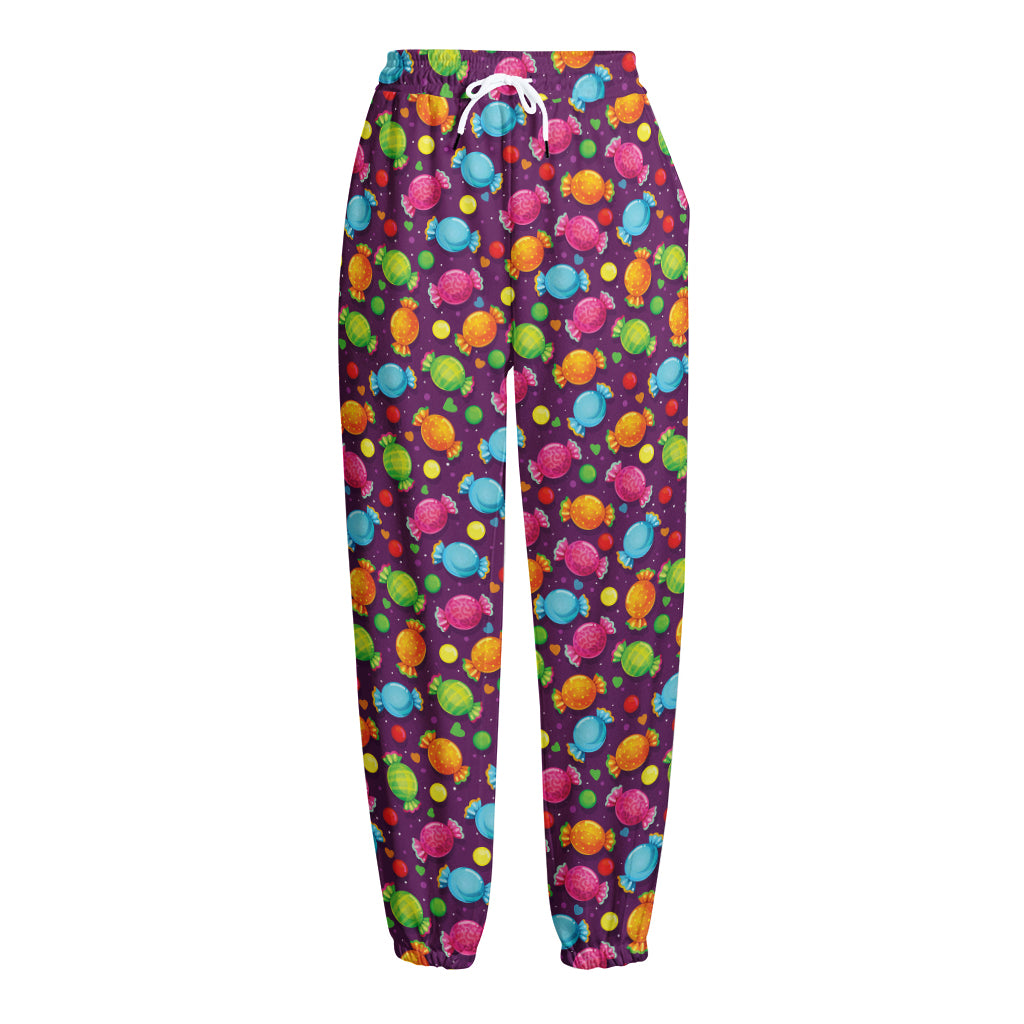Sweet Candy Pattern Print Fleece Lined Knit Pants