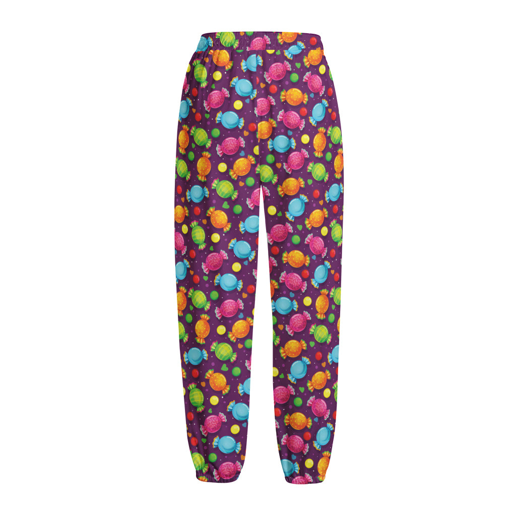 Sweet Candy Pattern Print Fleece Lined Knit Pants