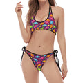 Sweet Candy Pattern Print Halter Scoop Tie Side Bikini