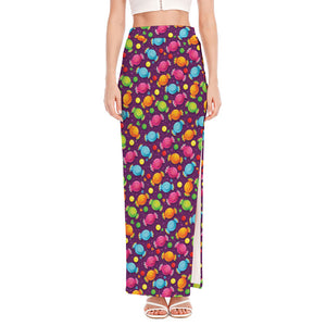 Sweet Candy Pattern Print High Slit Maxi Skirt