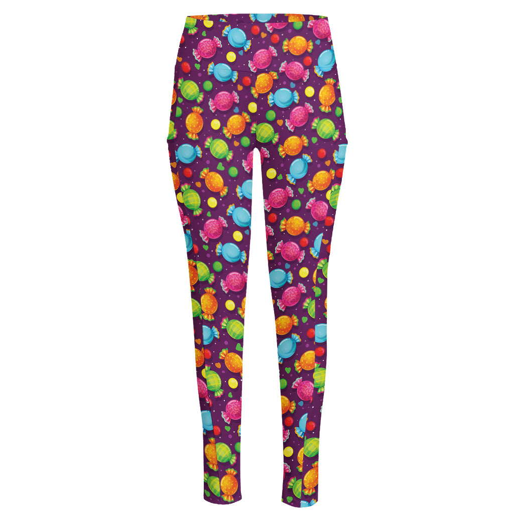 Sweet Candy Pattern Print High-Waisted Pocket Leggings