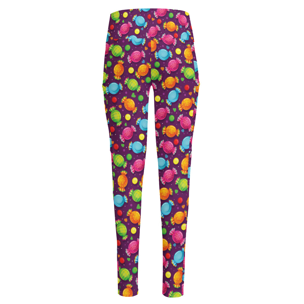 Sweet Candy Pattern Print High-Waisted Pocket Leggings