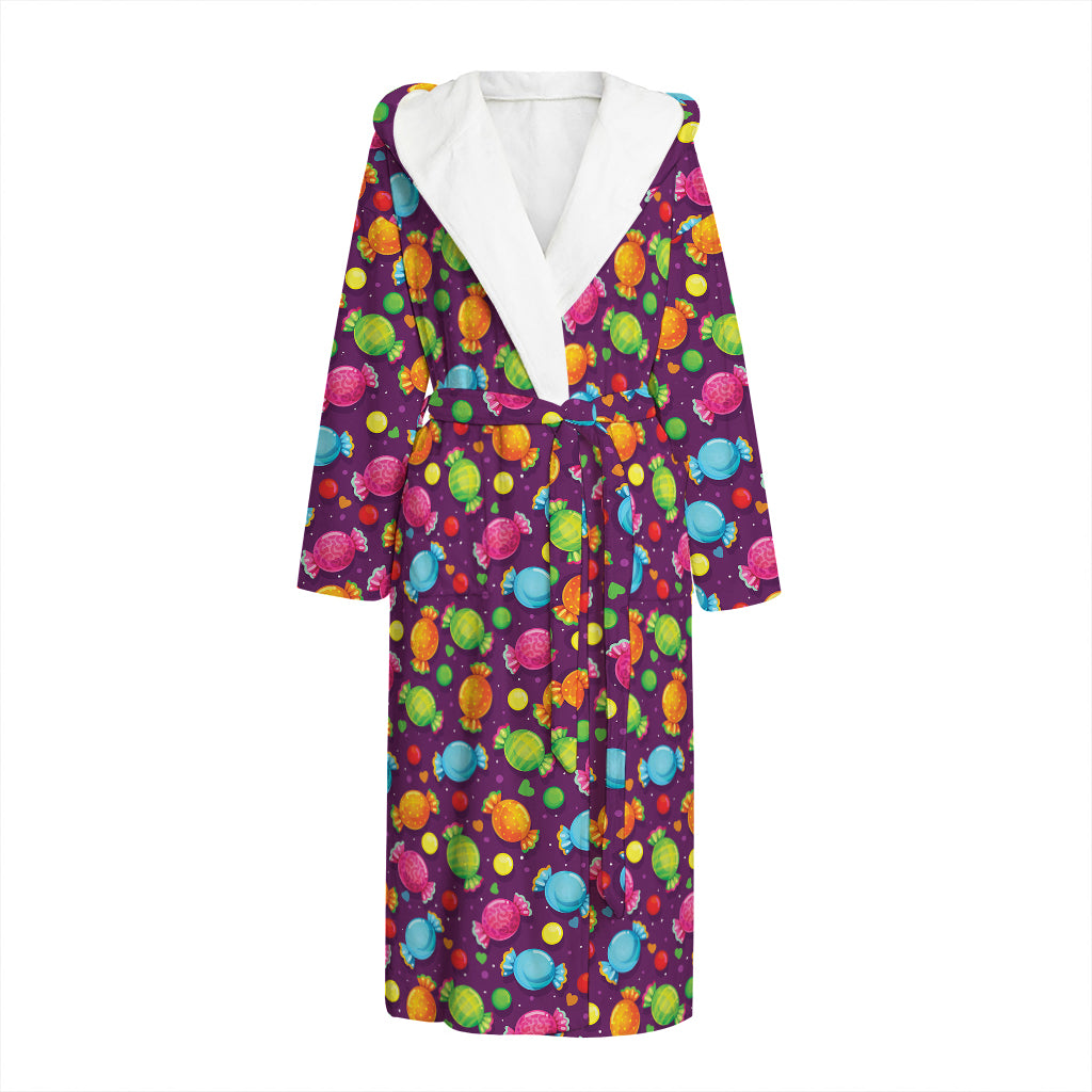 Sweet Candy Pattern Print Hooded Bathrobe