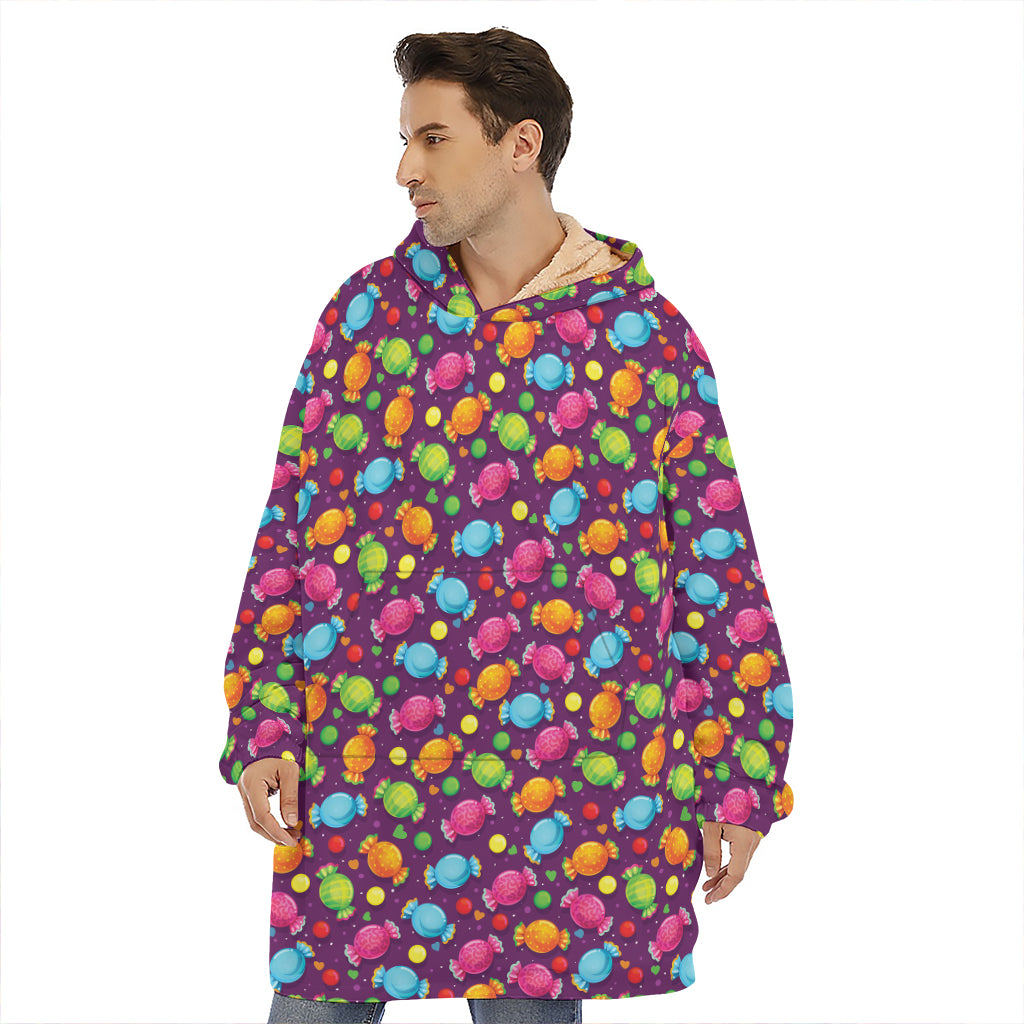 Sweet Candy Pattern Print Hoodie Blanket
