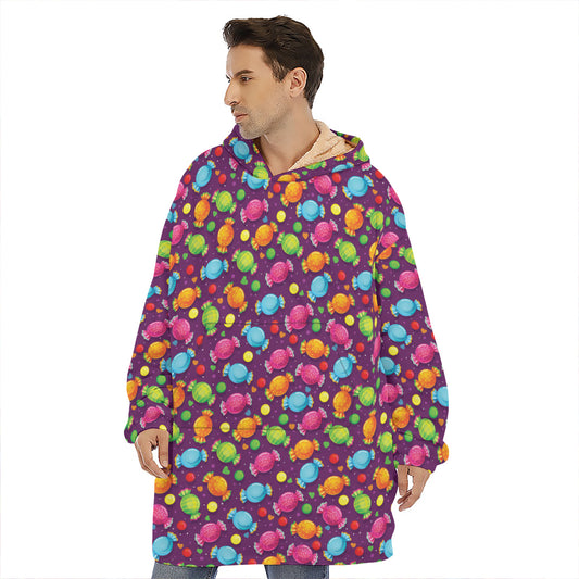 Sweet Candy Pattern Print Hoodie Blanket