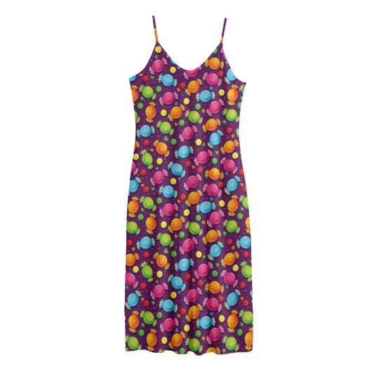Sweet Candy Pattern Print Jersey Midi Cami Dress